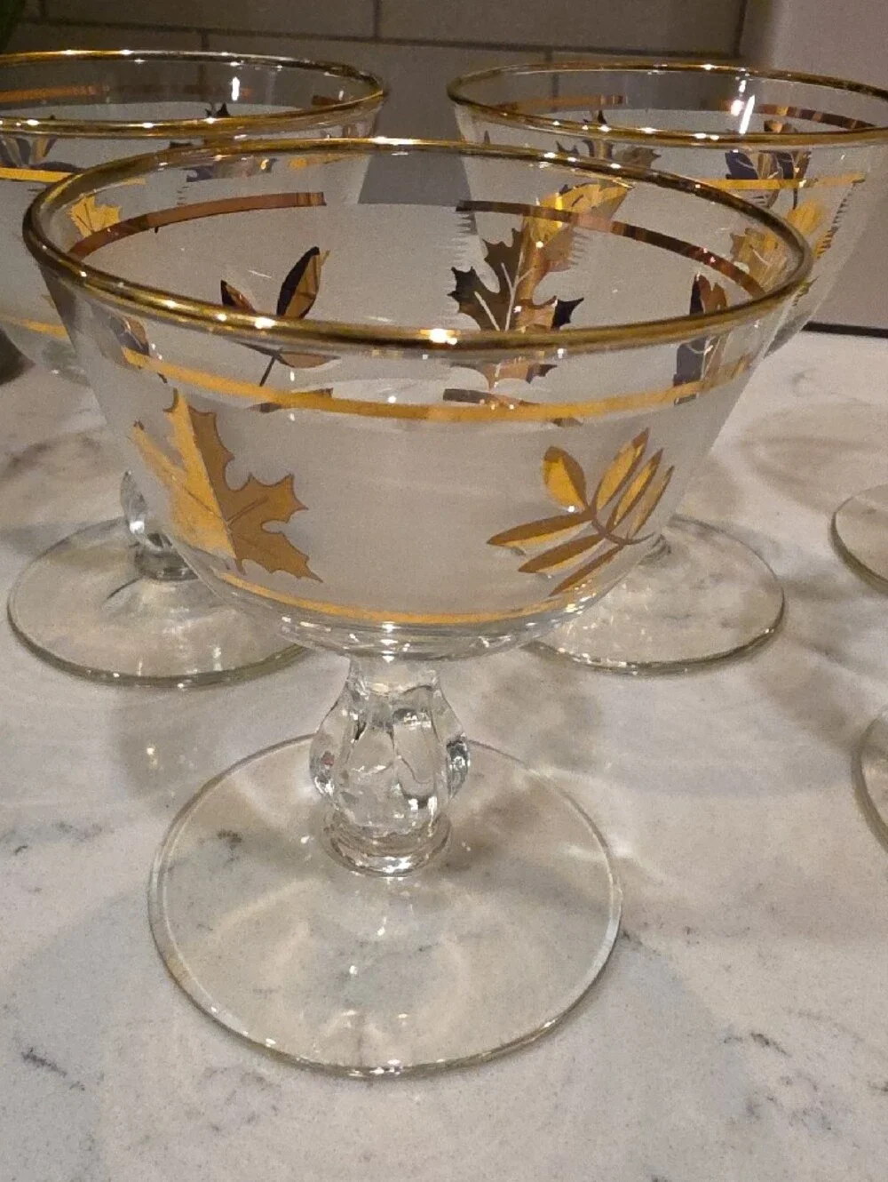 Libbey Gold Leaf Accent Stemmed Dessert Glasses - Clear and Gold